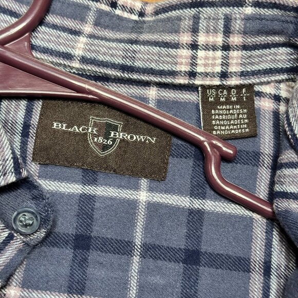 Black Brown 1826 Blue Plaid Button Down Shirt Mens Medium - Picture 3 of 4